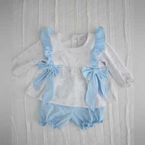 Baby Girls Blue & White Ruffle Bow Matching Set